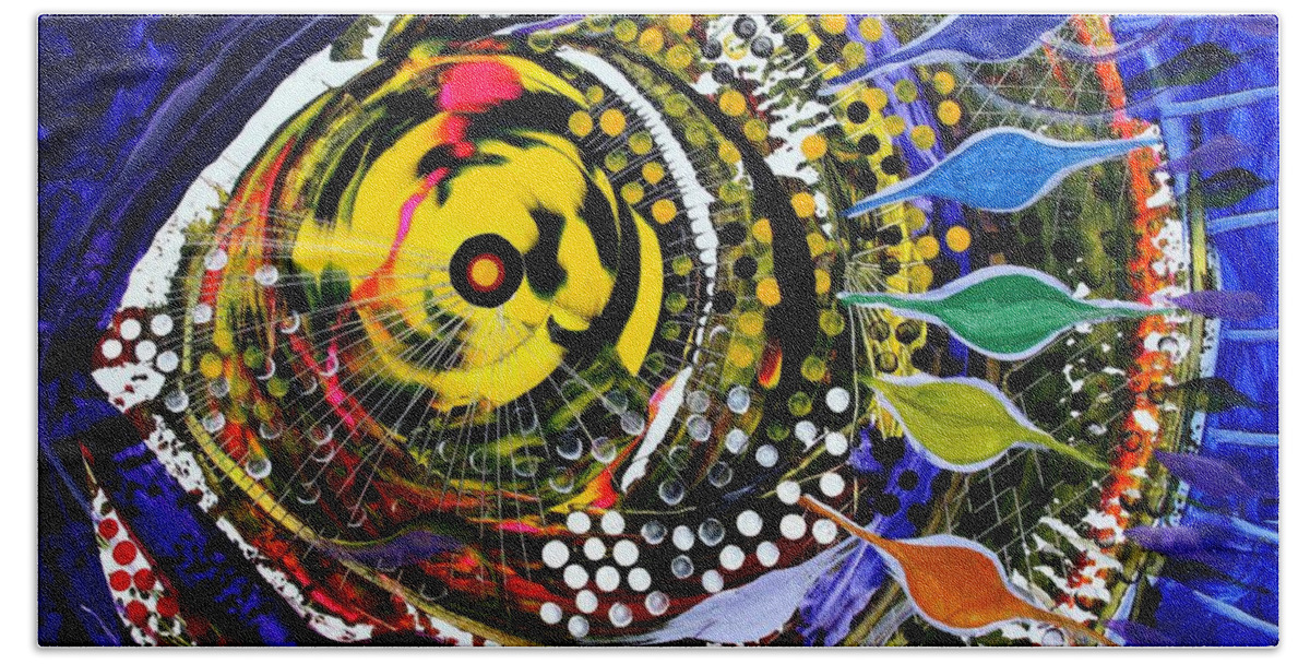 Fish Beach Towel featuring the painting Abstract Busy Bee Fish by J Vincent Scarpace