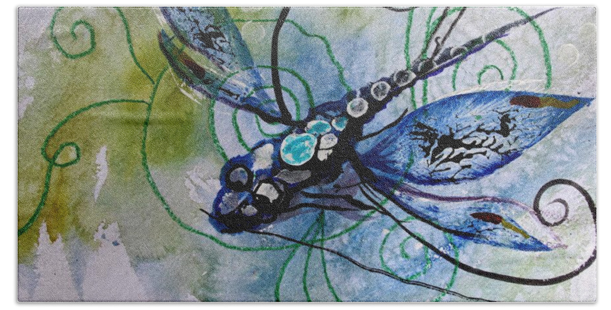 Dragonfly Beach Towel featuring the painting Abstract Dragonfly 10 by J Vincent Scarpace