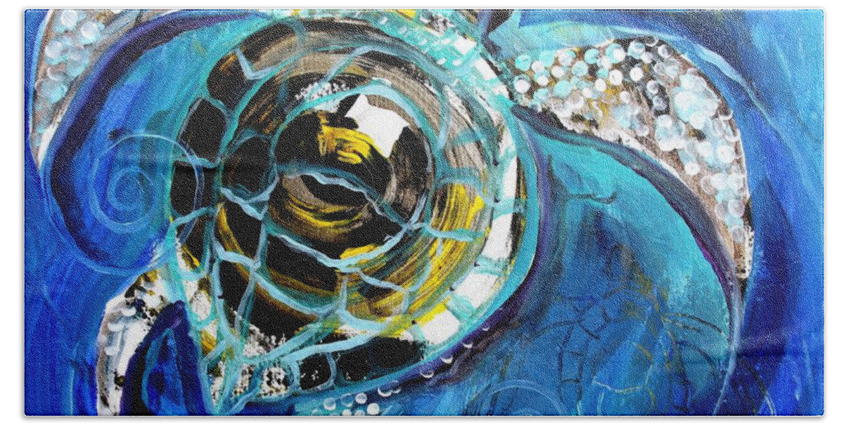 Sea Turtle Beach Towel featuring the painting Abstract Sea Turtle in C Minor by J Vincent Scarpace