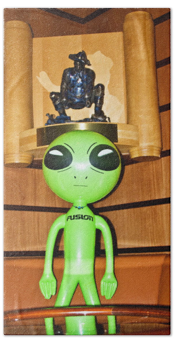 Alien Beach Towel featuring the photograph Alien in the Corner Booth by Richard Henne
