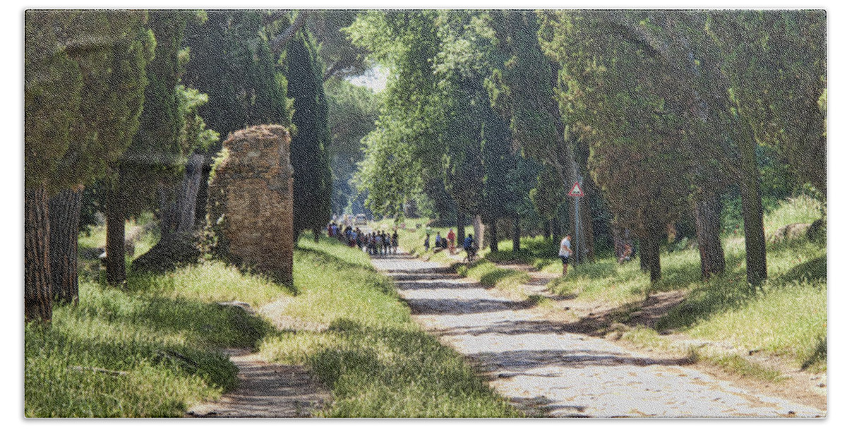 Roman Road Beach Towel featuring the photograph Appian Way in Rome by David Smith