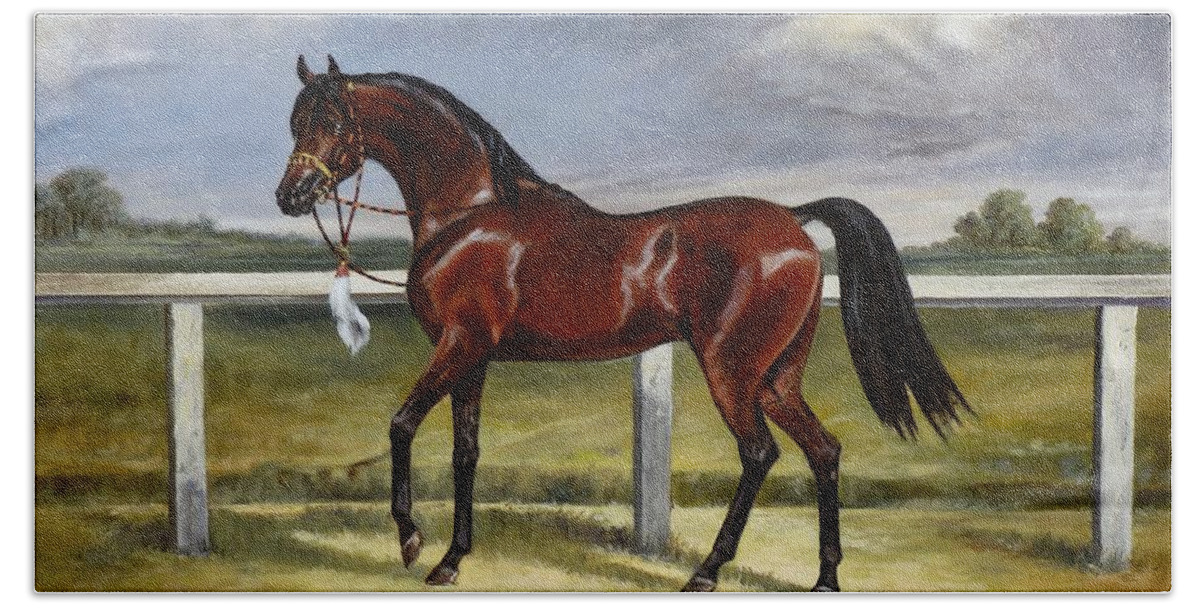 Horse Beach Towel featuring the painting Arabian horse by Irek Szelag