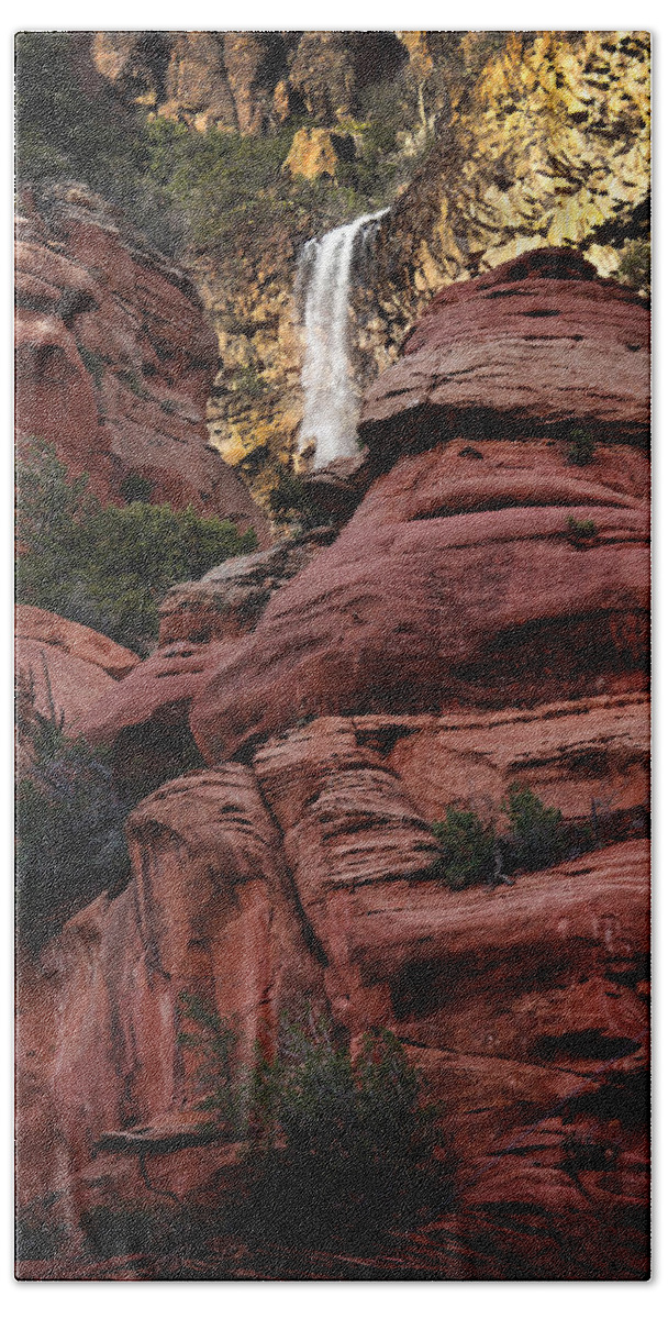 Arizona Beach Towel featuring the photograph Arizona Red Rocks Waterfall by Karen Lee Ensley