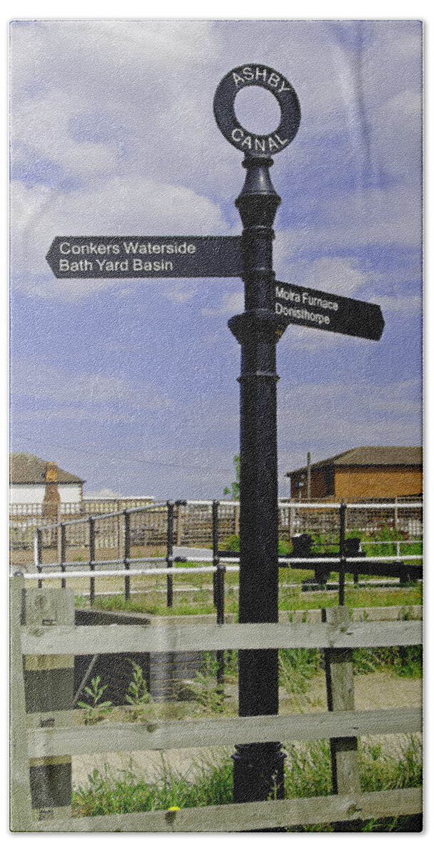 Ashby Canal Beach Towel featuring the photograph Ashby Canal Signpost at Moira Lock by Rod Johnson