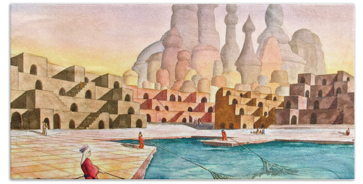 Atlantis Beach Towel featuring the painting Atlantis Retrospect by Frank SantAgata