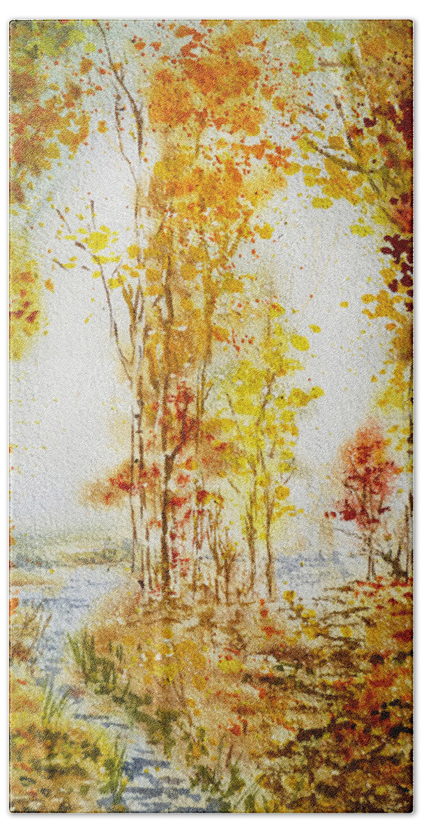 Fall Beach Towel featuring the painting Autumn Forest Falling Leaves by Irina Sztukowski