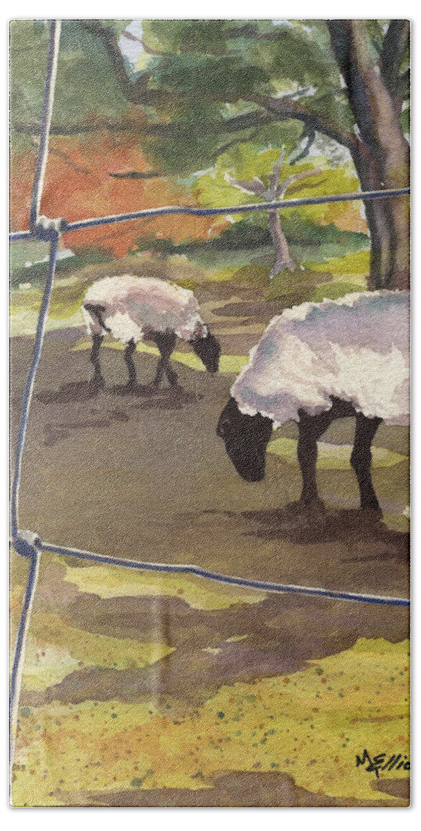 Sheep Beach Towel featuring the painting Autumn Graze by Marsha Elliott