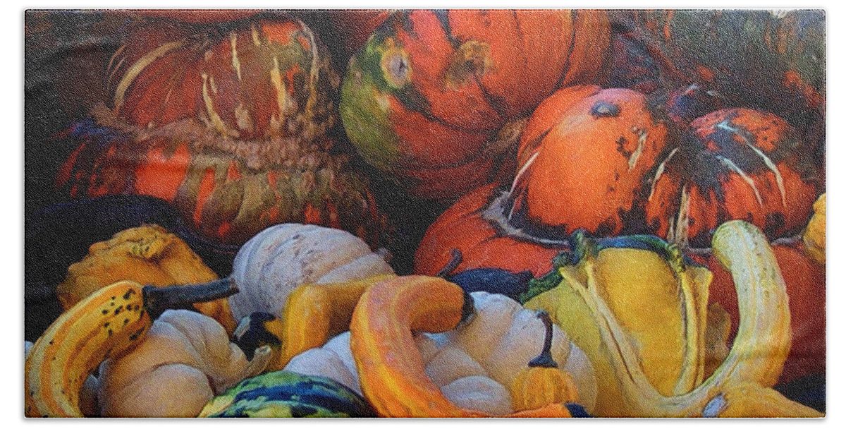 Autumn Art Beach Towel featuring the mixed media Autumn Harvest by Carol Cavalaris