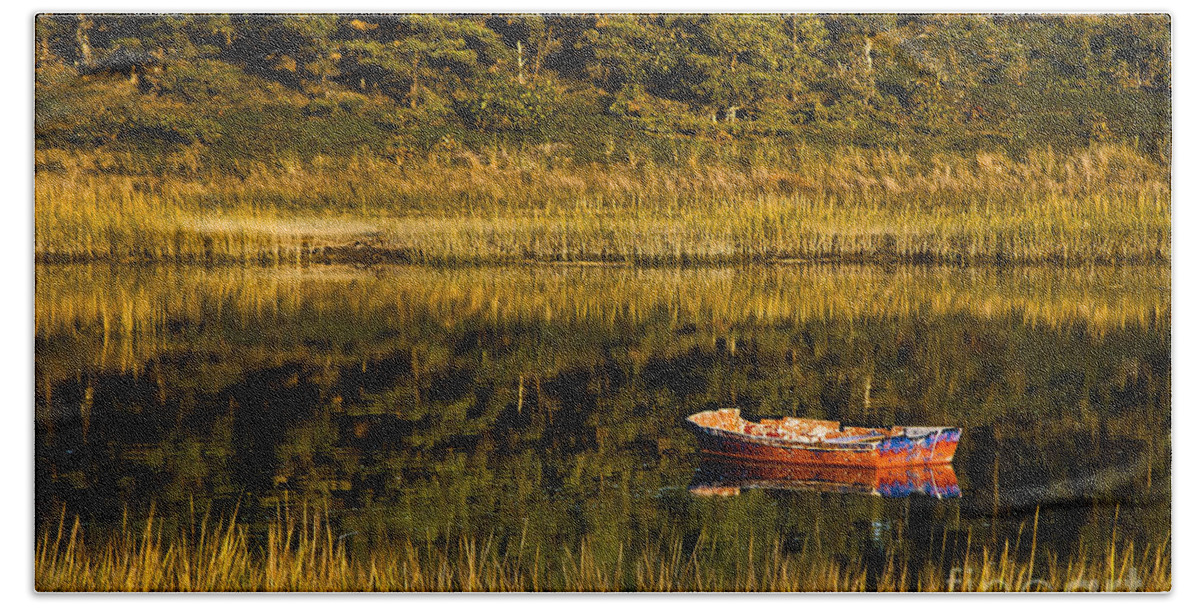 cape Cod Beach Towel featuring the photograph Autumn Rowboat by John Greim