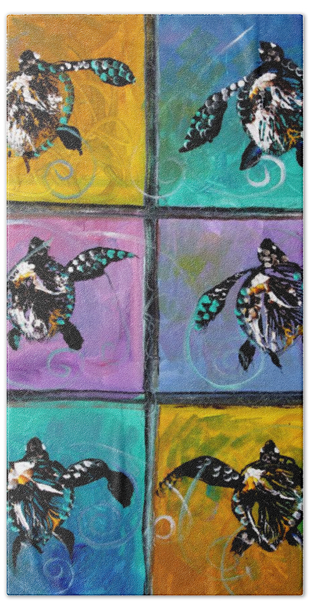 Sea Turtles Beach Towel featuring the painting Baby Sea Turtles Six by J Vincent Scarpace