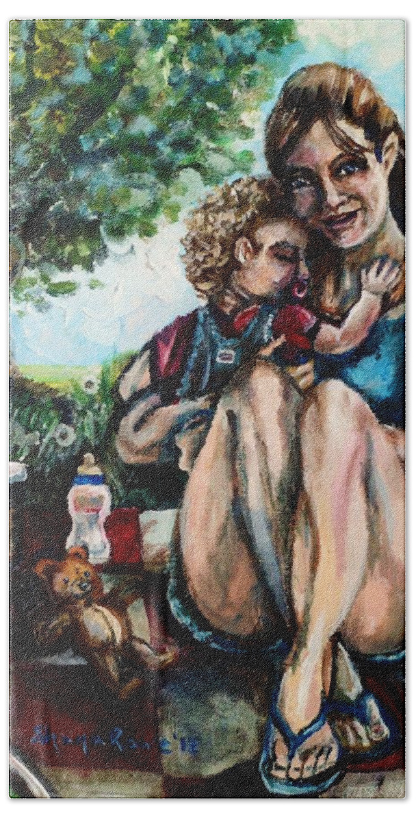 Mom Beach Towel featuring the painting Baby's First Picnic by Shana Rowe Jackson