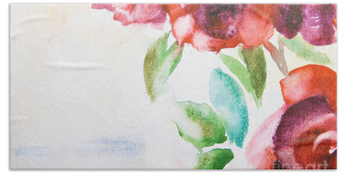 Backdrop Beach Towel featuring the painting Background with rose flowers by Regina Jershova