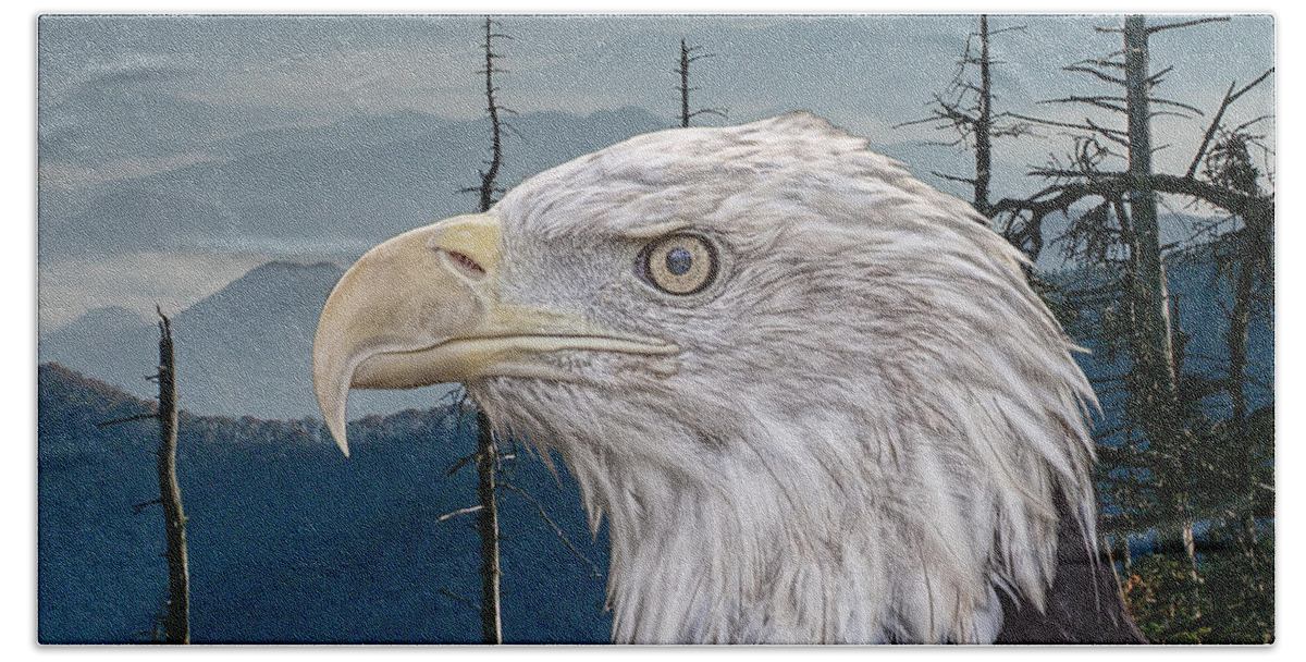 Art Beach Towel featuring the photograph Bald Eagle in the Mountains by Randall Nyhof