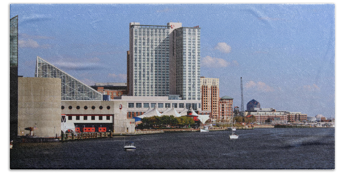 Baltimore Beach Towel featuring the photograph Baltimore Harbor by Karen Harrison Brown