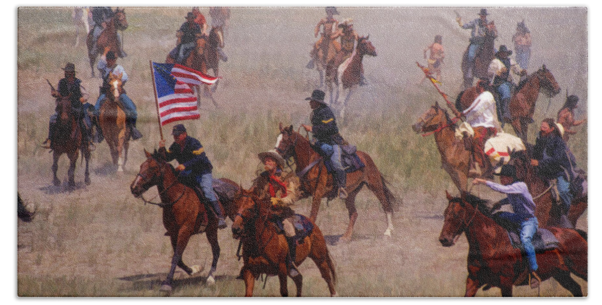 Old West Beach Towel featuring the painting Battle of Greasy Grass by Dean Wittle