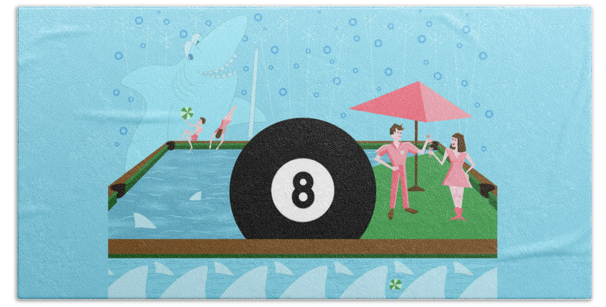 Pool Table Beach Sheet featuring the digital art Behind the Eight Ball by Alison Stein