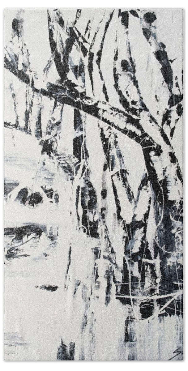 Birch Tree Beach Towel featuring the painting Birch Trees by Lidija Ivanek - SiLa