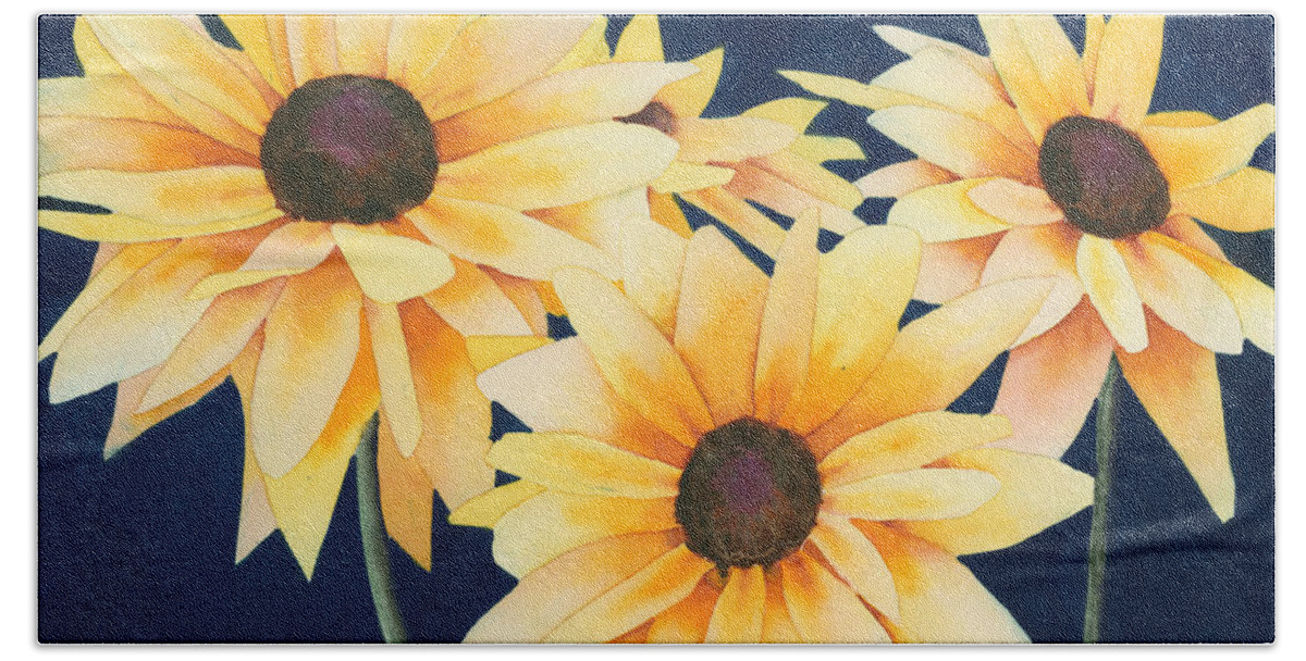 Black Beach Towel featuring the painting Black Eyed Susans 2 by Ken Powers