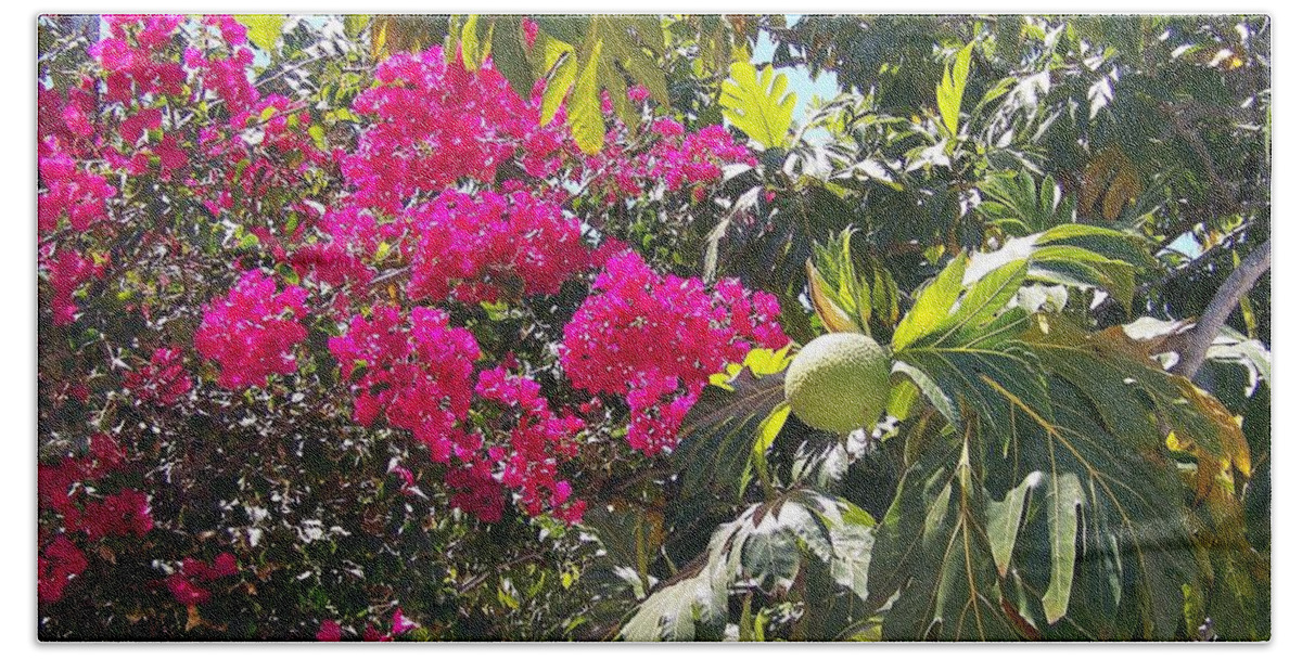 Breadfruit Beach Towel featuring the photograph Blossoms and Breadfruit by Greg Hammond