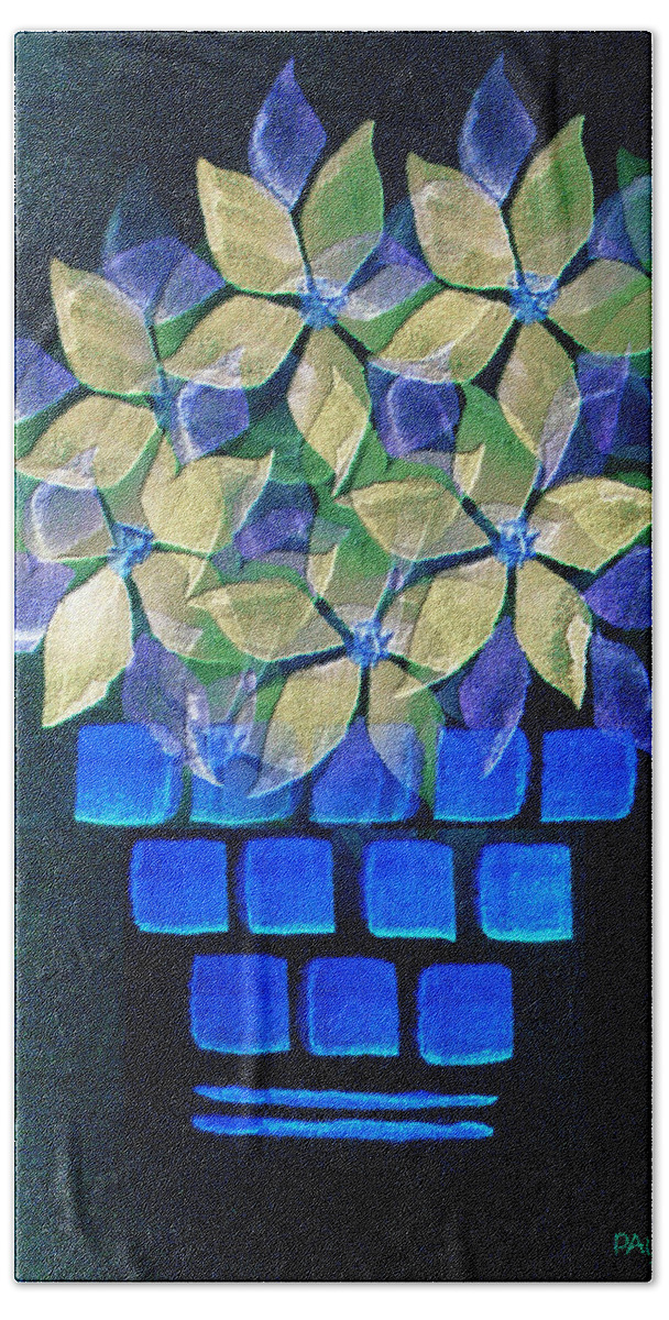 Paula Ayers Beach Sheet featuring the mixed media Blue Flower Pot by Paula Ayers