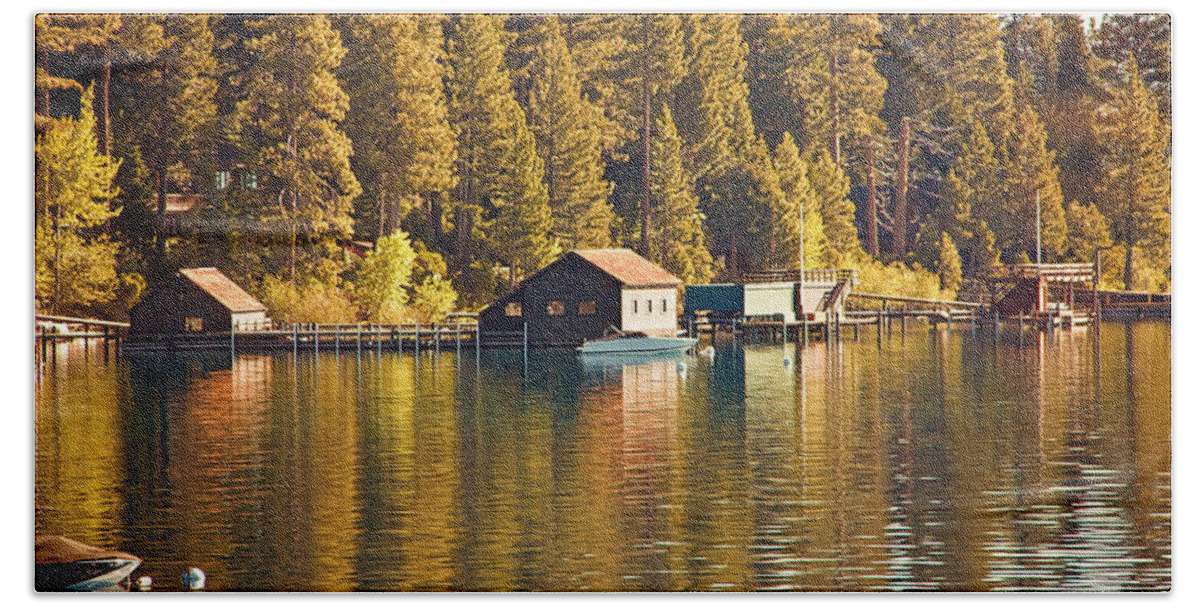 Lake Beach Towel featuring the photograph Boat House by Randy Wehner