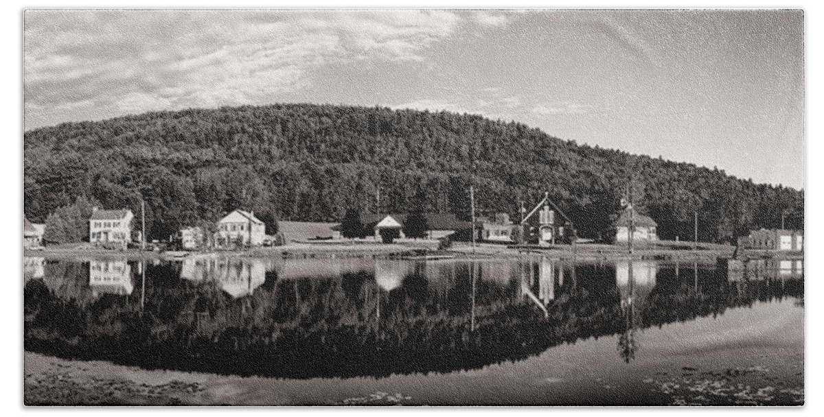 Adirondacks Beach Towel featuring the photograph Brant Lake Reflections Black and White by Joshua House