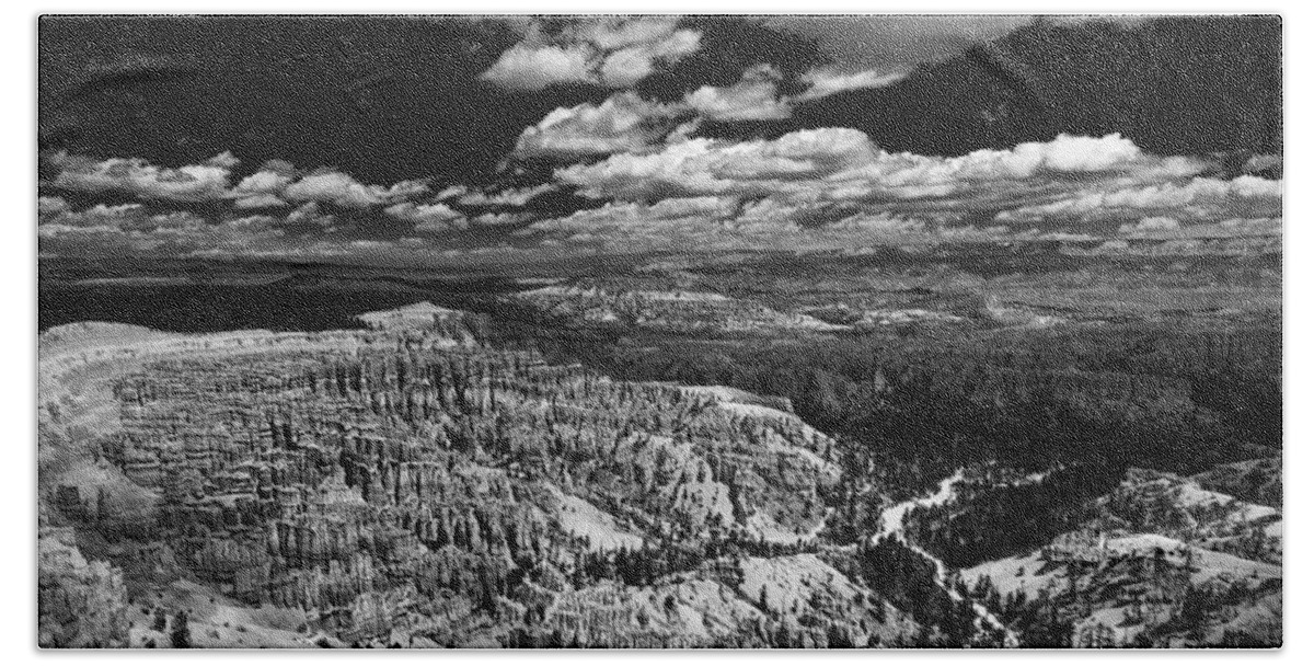 Bryce Beach Towel featuring the photograph Bryce Canyon Ampitheater - Black and White by Larry Carr
