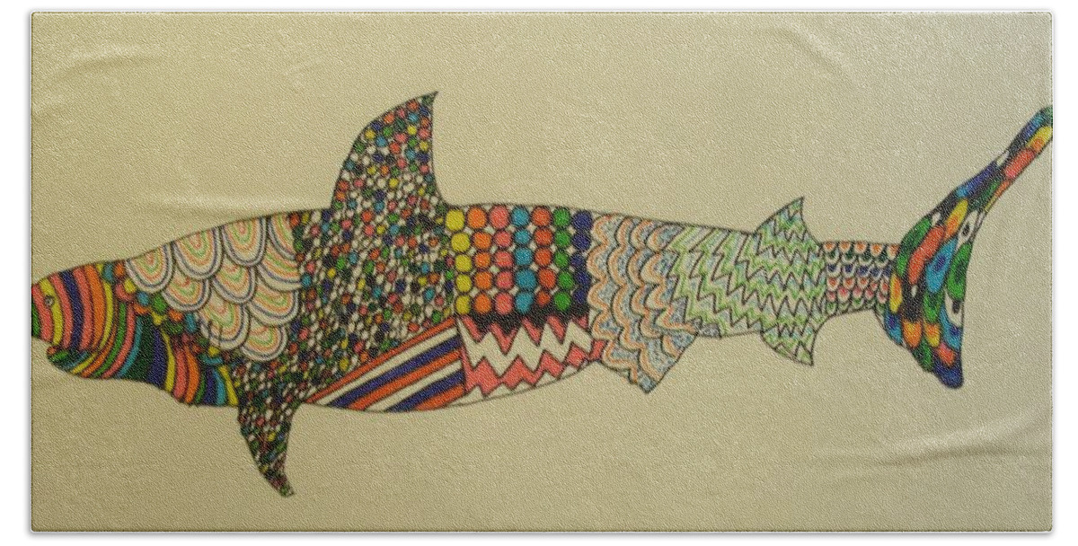 Bull Shark Beach Sheet featuring the drawing Bull Shark by Samantha Lusby