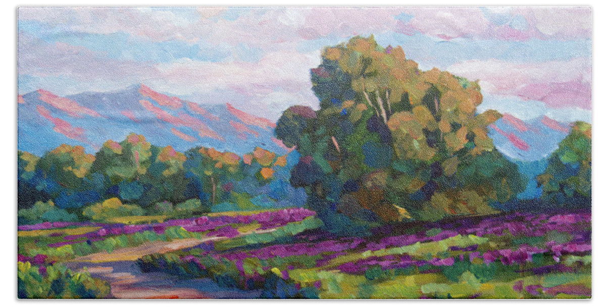 Landscape Beach Towel featuring the painting California Hills - Plein Air by David Lloyd Glover