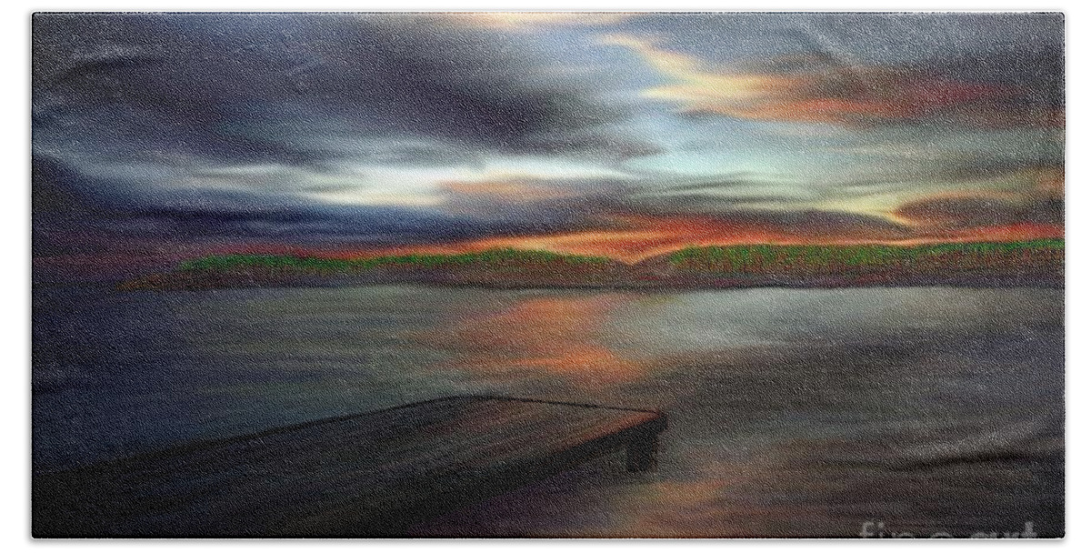 Dock Beach Towel featuring the painting California Sky by Rand Herron