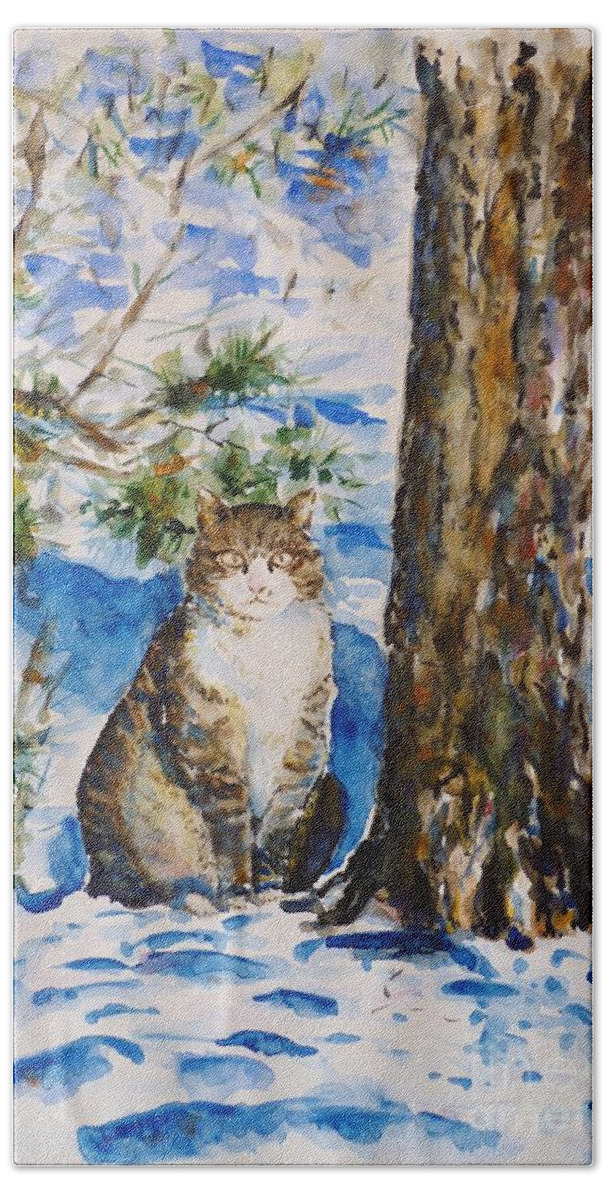 Cat Beach Towel featuring the painting Cat by Zaira Dzhaubaeva