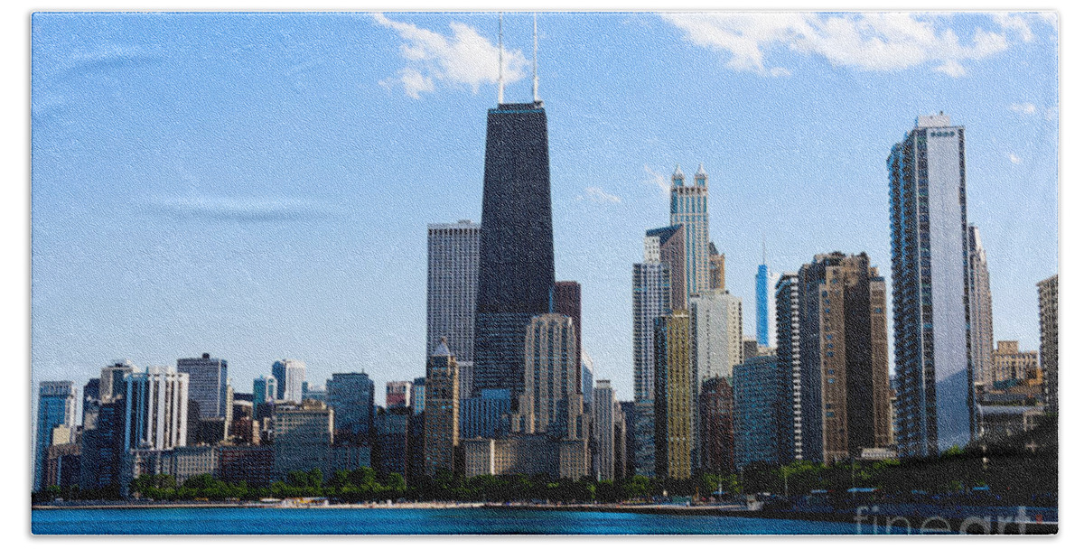 America Beach Towel featuring the photograph Chicago Lakefront with John Hancock Building by Paul Velgos