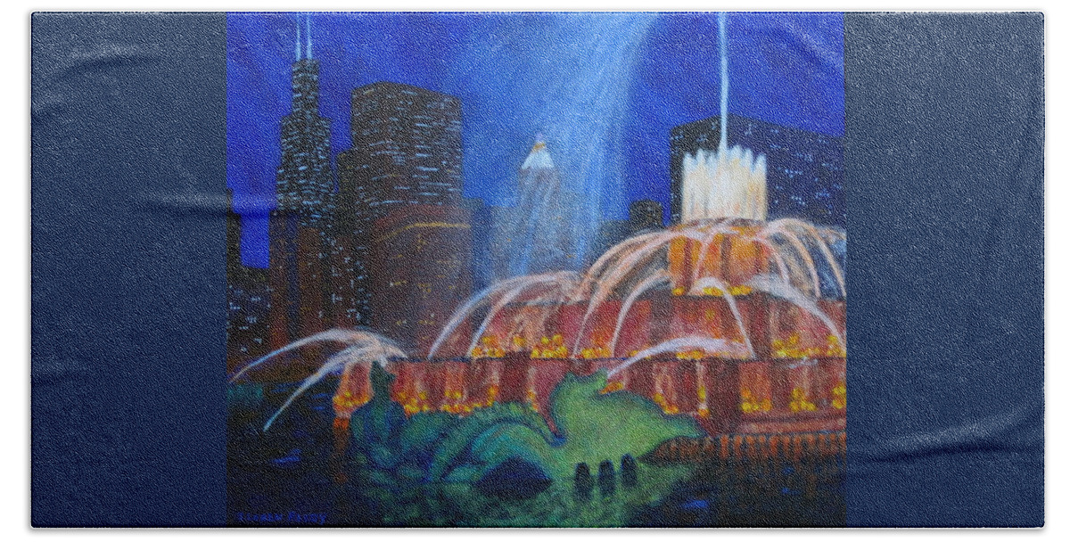Chicago Painting Beach Towel featuring the painting Chicago's Buckingham Fountain by J Loren Reedy