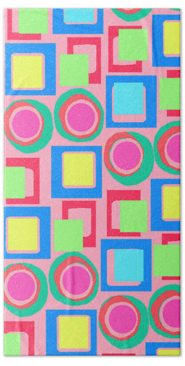 Louisa Beach Towel featuring the digital art Circles and Squares by Louisa Knight