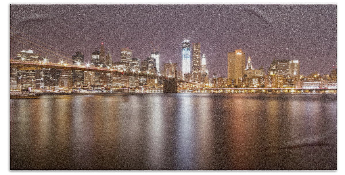 New York Beach Towel featuring the photograph City Of Blinding Lights by Evelina Kremsdorf