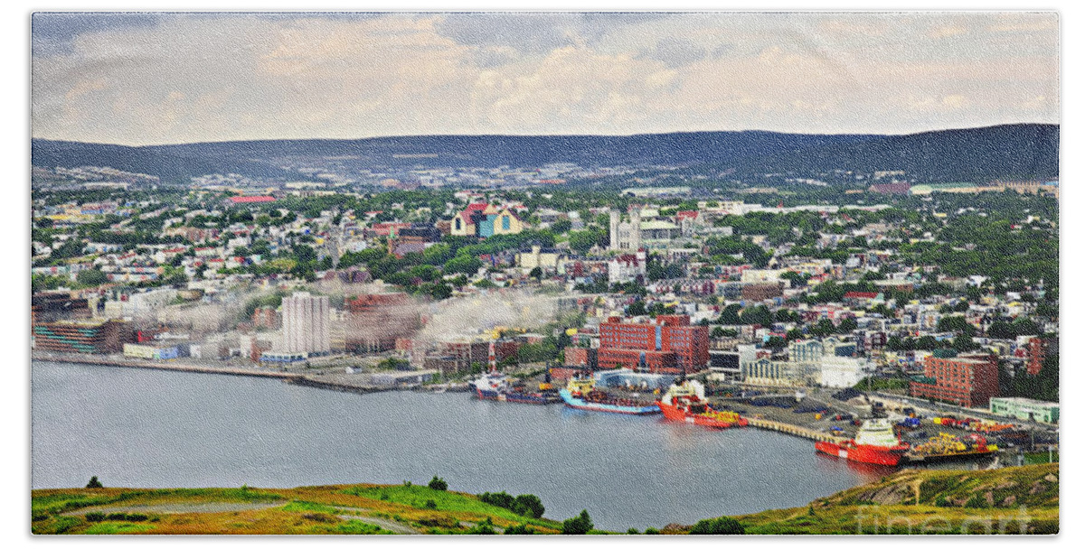 Signal Hill Beach Towel featuring the photograph Cityscape of Saint John's from Signal Hill 2 by Elena Elisseeva