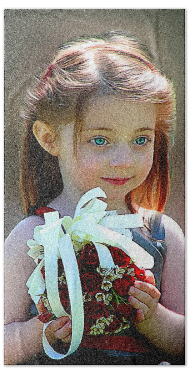 Flower Girl Beach Towel featuring the digital art Claire With Roses by Tom Schmidt