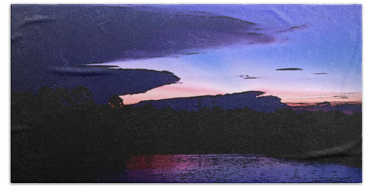 Clouds Beach Sheet featuring the photograph Clouded Sunset Over the Tomoka by DigiArt Diaries by Vicky B Fuller