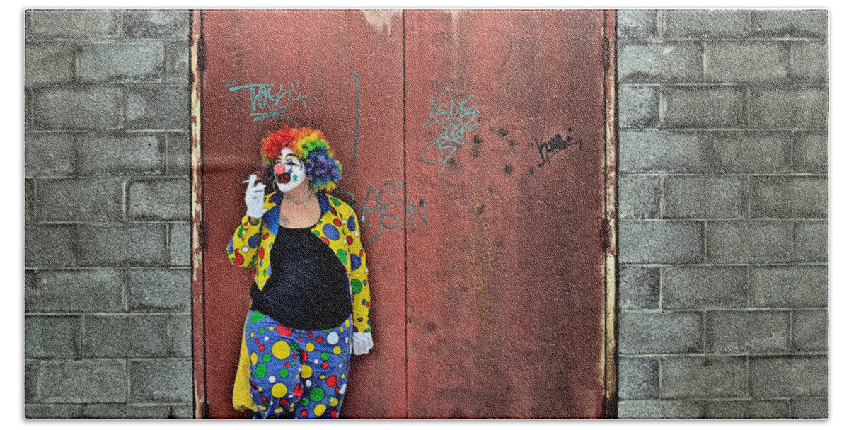Clown Beach Towel featuring the photograph Clown Trash by Terry Doyle