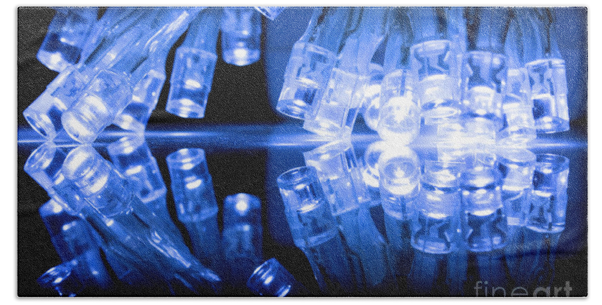 Light Beach Towel featuring the photograph Cold blue LED lights closeup by Simon Bratt