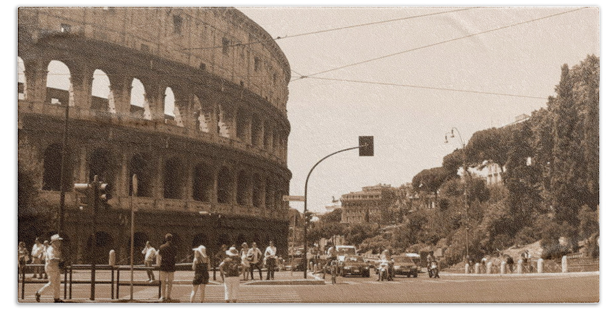 Colosseum Beach Towel featuring the photograph Colosseum in Sepia by Laurel Best