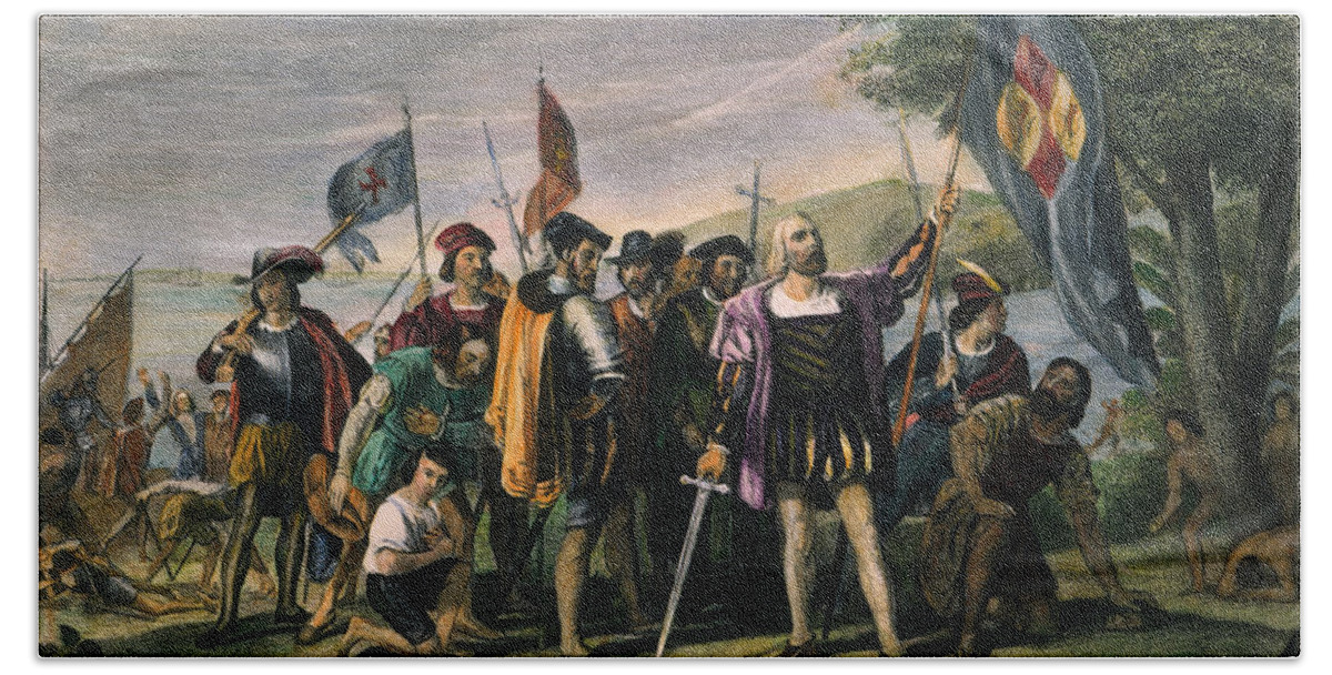 1492 Beach Sheet featuring the photograph Columbus: San Salvador by Granger