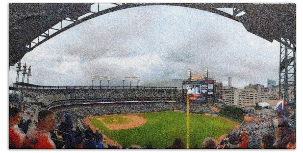 Detroit Beach Towel featuring the photograph Comerica Park Home of the Detroit Tigers by Michelle Calkins