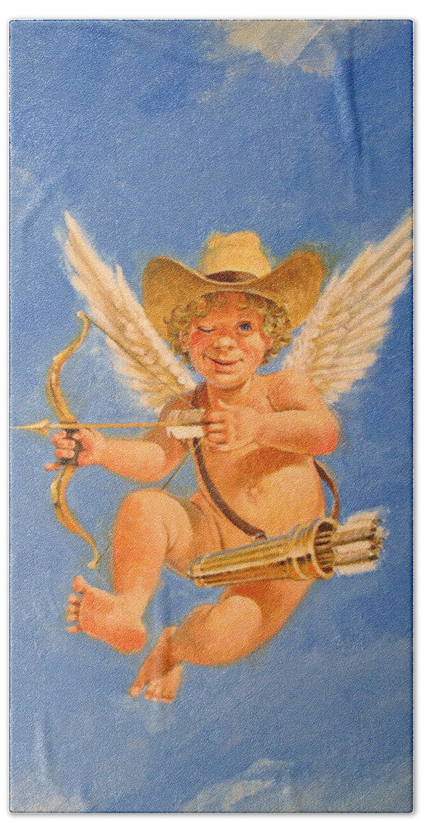 Acrylic Beach Towel featuring the painting Cow Kid Cupid by Cliff Spohn