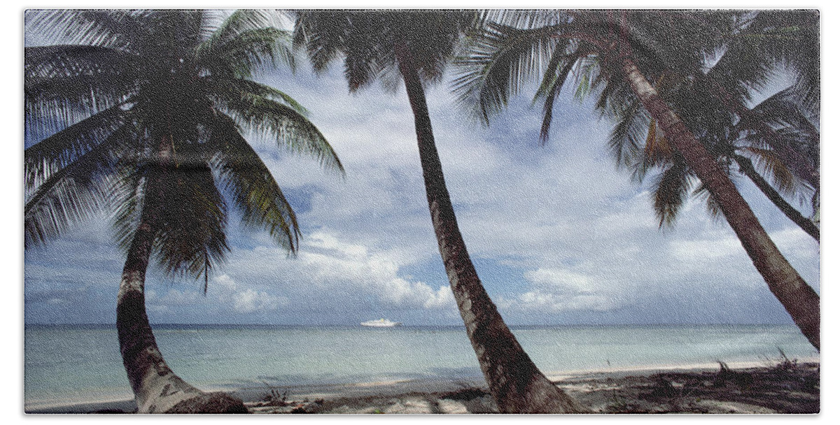 Mp Beach Towel featuring the photograph Cruise Ship Off West Coast Of Tobago by Gerry Ellis