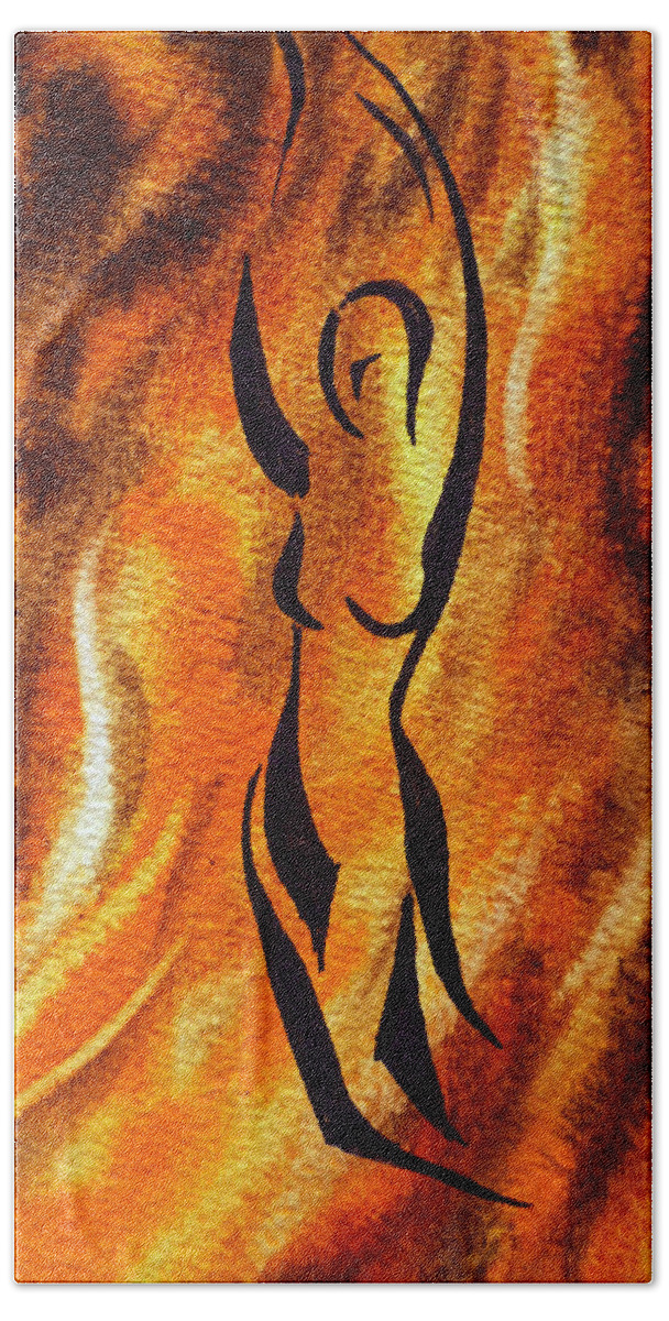 Abstract Beach Towel featuring the painting Dancing Fire V by Irina Sztukowski
