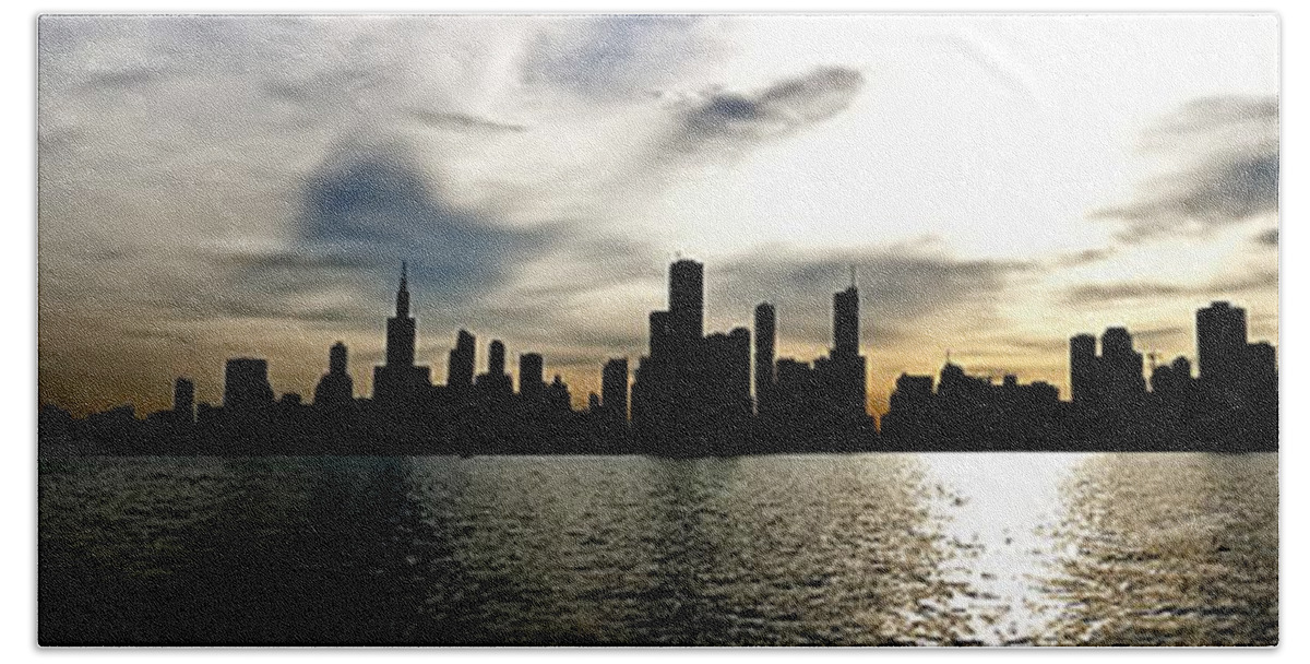 Chicago Beach Towel featuring the photograph Dark Chicago Skyline by Scott Wood