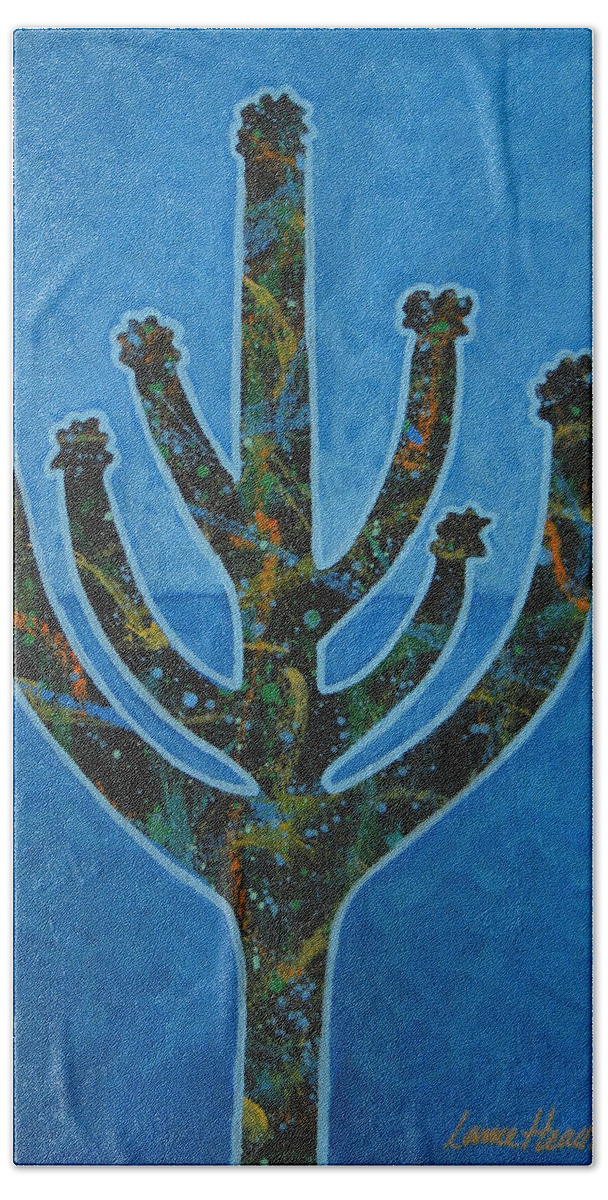 Cactus Beach Towel featuring the painting Desert Blue by Lance Headlee