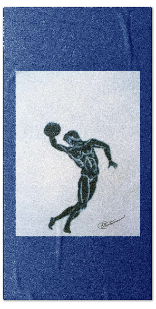 Disc Thrower Beach Towel featuring the painting Disc Thrower by Elly Potamianos