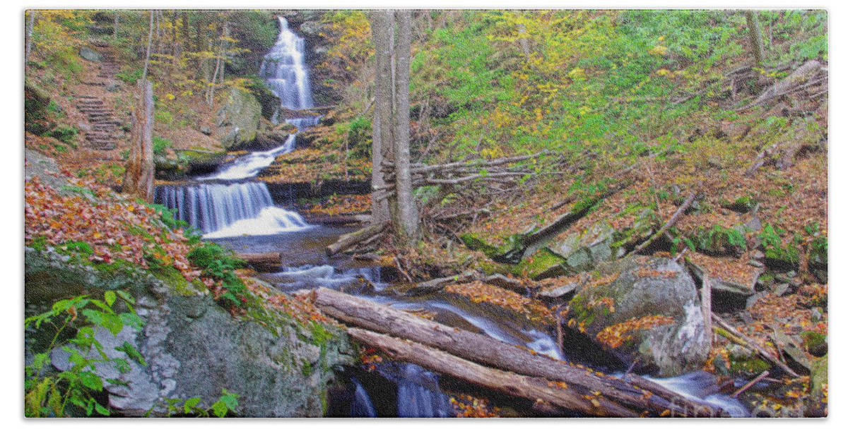 Pennsylvania Beach Towel featuring the photograph Distant Ozone Falls And Rapids In Autumn by Rich Walter